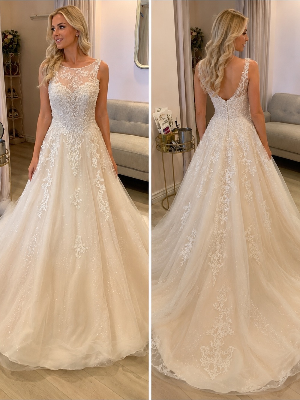 Elegant Ivory Lace Ball Gown Wedding Dress